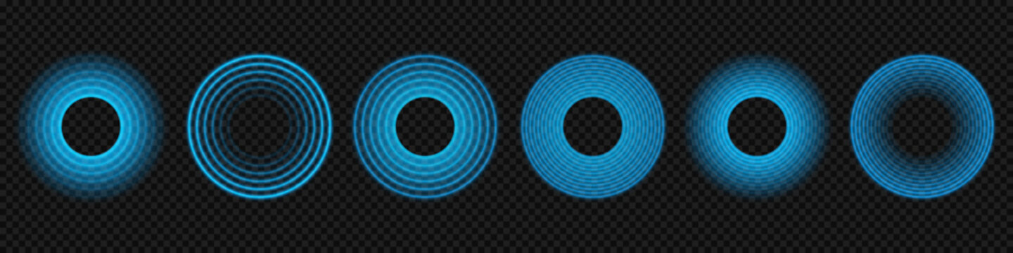 Concentric circular pulse set, circle wave light effect, radar neon waves are spreading