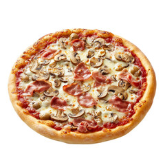 Delicious mushroom and ham pizza ready to eat a tasty meal