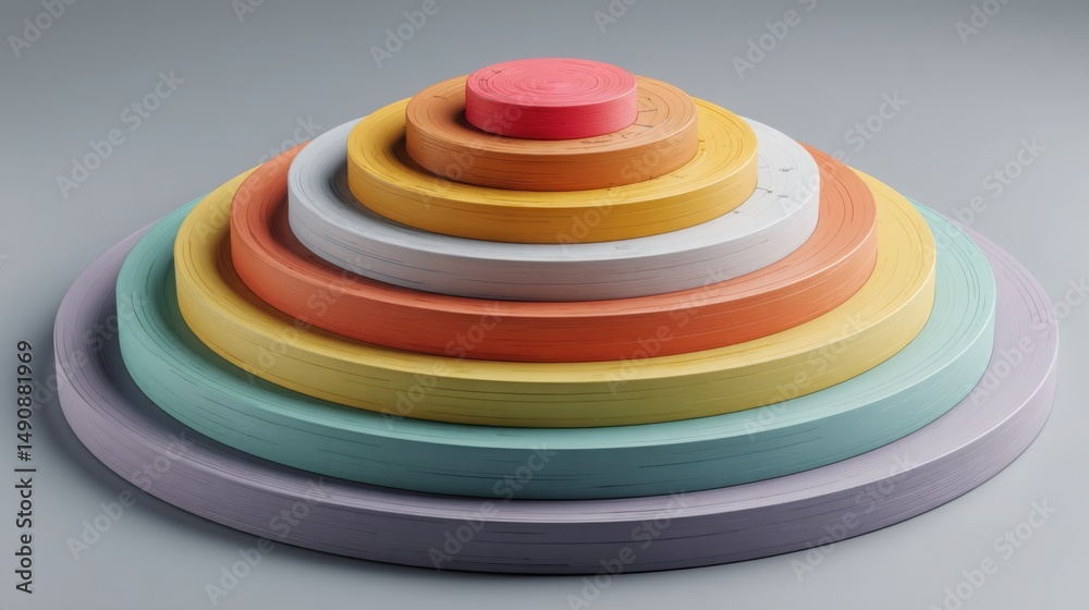 Poster colorful stack of discs representing complexity and diversity in an ai-curated trade exit logic opti