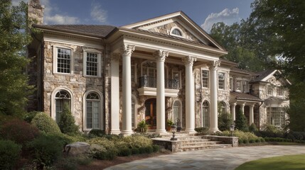 Large stone home exterior