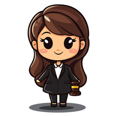 Adorable Cartoon Lawyer Holding Gavel Smiling Wearing Suit Standing Proudly