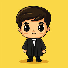 Adorable Cartoon Lawyer in Black Robes with Big Eyes and Smiling Face