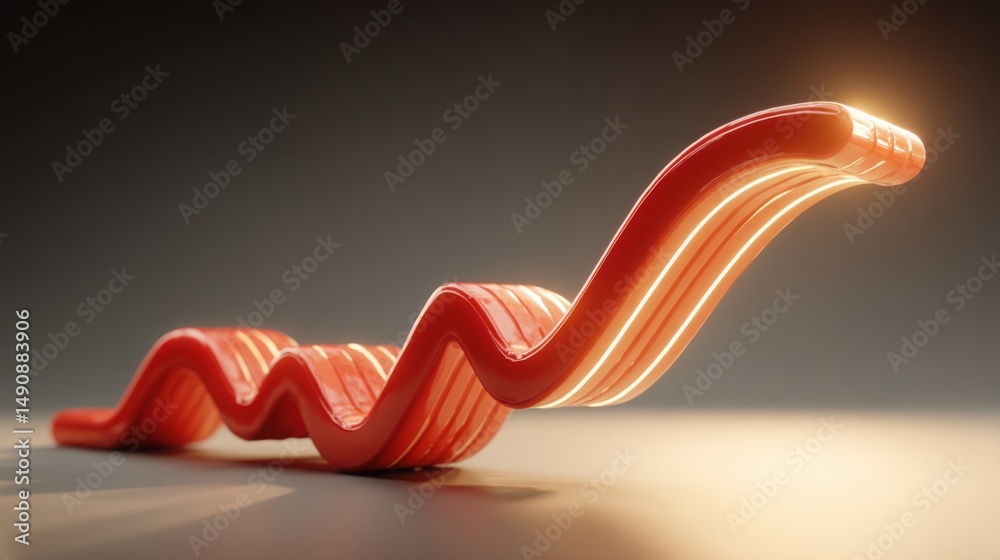 Poster dynamic red wave illustrating economic trends and phases in a fibonacci transition viewer for visual
