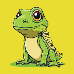 Adorable Cartoon Lizard with Large Eyes and Spiky Back Sitting Patiently