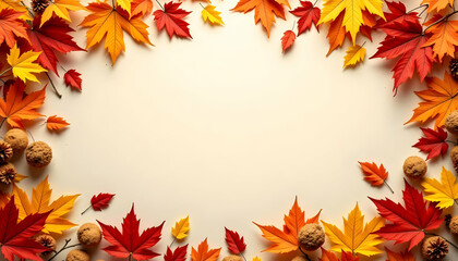 Colorful Autumn Leaves Border for Seasonal Background and Design