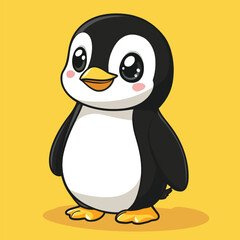 Adorable Cartoon Penguin with Big Eyes and a Cheerful Expression Smiling
