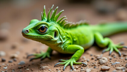 Detailed View of Crested Lizard Bronchocela Cristatella in Nature
