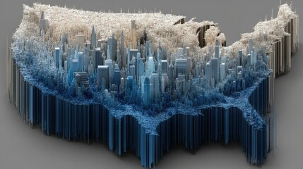 A dynamic cityscape featuring skyscrapers captured with ai-analyzed digital dividend allocator icon concept for visualization