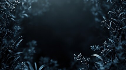 Dark Blue Plant Frame Moody Atmospheric Background