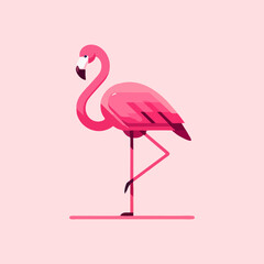 Flamingo vector, minimal tropical bird illustration, pink flat animal character drawing for summer seamless pattern, nursery background, kids room art print, exotic decor for home and wall design