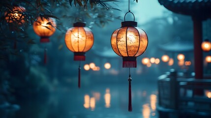 A lantern hanging statically in the wind