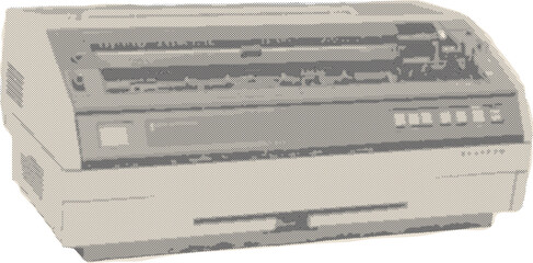 Retro Halftone Dot Matrix Printer in a Beige, Black, and Cream palette – ideal for Vintage Tech, Nostalgic Office Aesthetic.