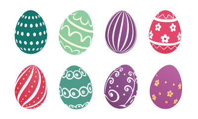  Realistic 3D Easter Eggs Vector Illustration Set with Decorative Colorful Patterns – Happy Easter Festive Holiday Design Elements