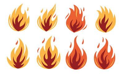 
Flat Fire Flame Icon Vector Illustration Set – Burning Flames, Campfire, Bonfire on Isolated Background for Fire Hazard, Heat, and Energy Concepts 