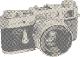 Vintage Halftone Camera Illustration in Retro Aesthetic Style