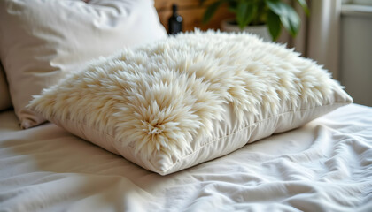 Soft Fluffy Pillow on Bed Symbolizing Ultimate Comfort and Relaxation