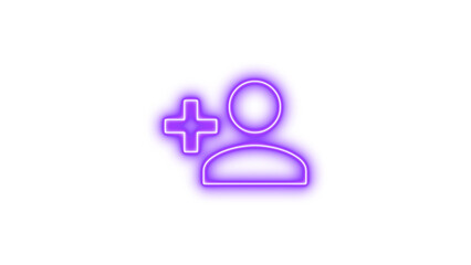 Neon icon of a person with a plus sign, symbolizing adding a user, Neon account plus icon glow with transparent background
