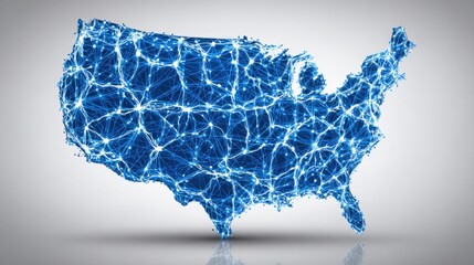 Usa map featuring a network of blue lines illustrating connectivity and relationships across the nation