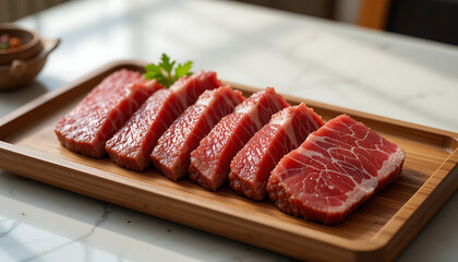 Sliced wagyu marbled beef