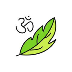 Mindful Feather Icon with Om Symbol, Calmness and Awareness.