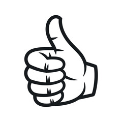 Black and White Cartoon Thumbs Up Hand Gesture Illustration