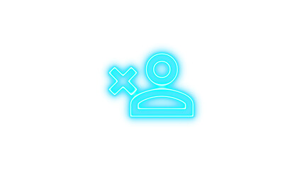 Neon icon of a person with an X symbol, indicating removal or deletion, Neon account remove icon glow with transparent background