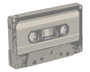 Halftone Retro Cassette illustration evokes Vintage nostalgia and Pop culture vibes