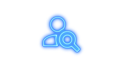 Neon icon of a person with a magnifying glass, symbolizing search or investigation, Neon account search icon glow with transparent background