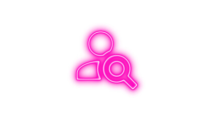 Neon icon of a person with a magnifying glass, symbolizing search or investigation, Neon account search icon glow with transparent background