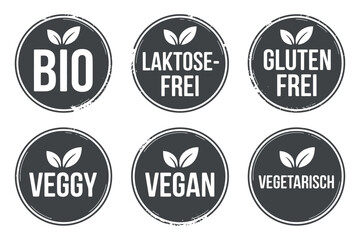 Fototapeta premium Six Distinctive Dietary Labels Bio Vegan Veggie Lactose Free Gluten Free and Vegetarian