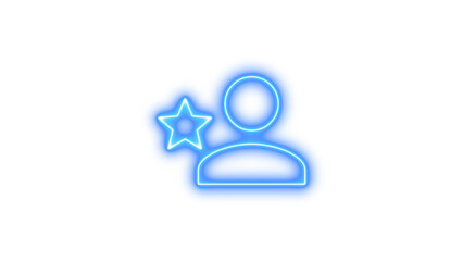 Neon icon of a person with a star, symbolizing a favorite or special user, Neon account star icon glow with transparent background