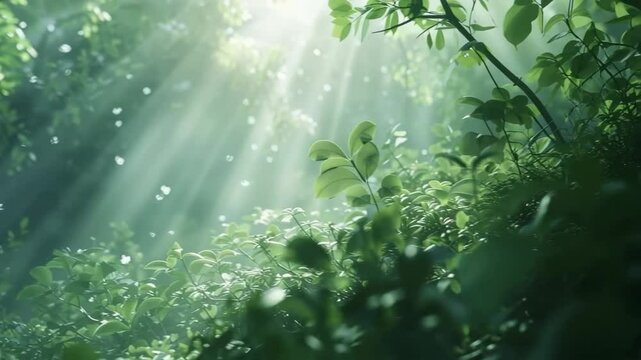 Sunlit Forest Canopy and Lush Foliage in Motion for Eco-Friendly Product Advertising Design
