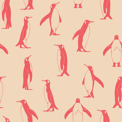 Seamless pattern with penguin. Hand drawn vector illustration.