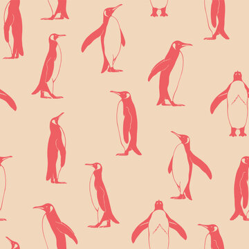 Seamless pattern with penguin. Hand drawn vector illustration.