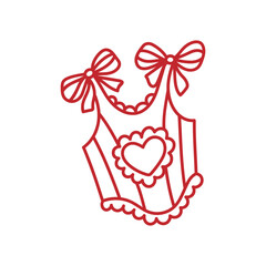 Corset decorated with bow ribbon, heart, lace. Coquette aesthetic. Clothing for women. Vintage design element for cards, invitations. Vector isolated clip art