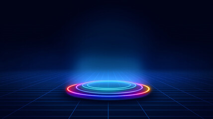technology blue background of exhibit booth stage and glowing light