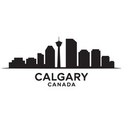 Naklejka premium Calgary skyline horizontal banner. Black Calgary, Canada. Vector template for your design. Vector black silhouette. with white background