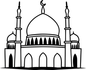 line art of Islamic mosque icon. symbolizing Islam and faith. Simple line drawing of a mosque.