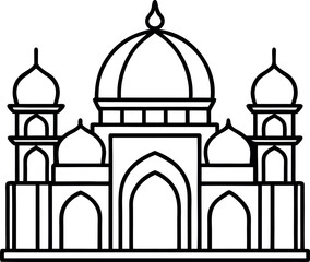 Islamic Mosque Outline Icon - Black and White Vector Illustration