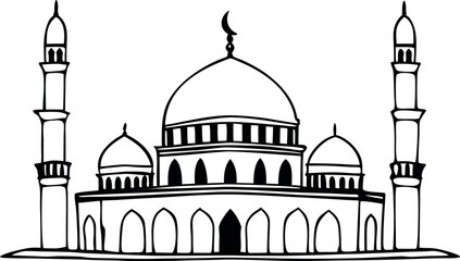 Islamic Mosque Outline Icon - Black and White Vector Illustration