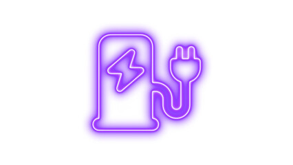 Neon Electric Vehicle Charging Icon, Neon charging station icon glow with transparent background