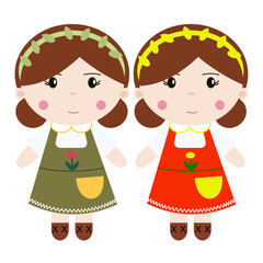 two girls in a sundress flat vector without background