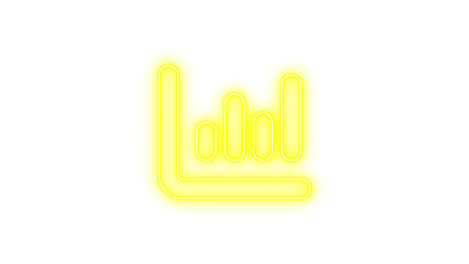Glowing neon icon of a bar chart with a curved line, symbolizing data analysis or statistics, Neon chart column icon glow with transparent background
