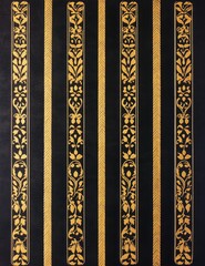 Gold Patterned Vertical Stripes on Black Backdrop, Floral, Chevron, Elegant Design