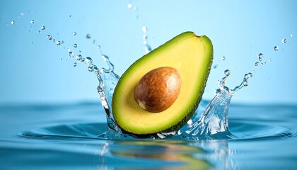 Avocado Splashing Water.