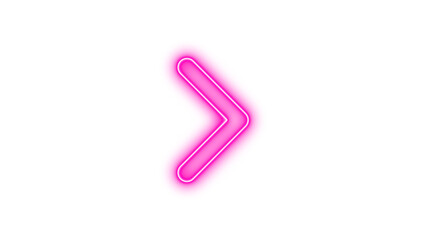 Obraz premium Glowing neon arrow pointing to the right, Neon chevron right icon glow with transparent background