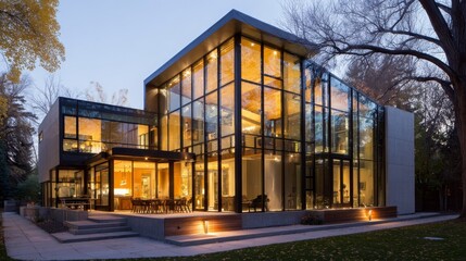 Obraz premium Modern home exterior at dusk