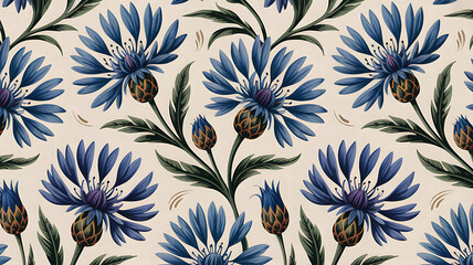 Fototapeta premium Elegant blue cornflower floral seamless pattern