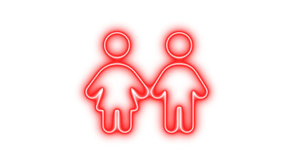 Neon Connection of Male and Female Figures, Neon children down icon glow with transparent background