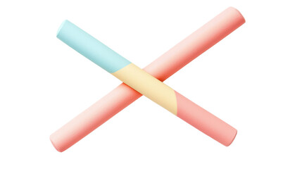 Fototapeta premium Pink and Blue Crossed Tubes with Pastel Colors on a White Background for Creative Visual Applications